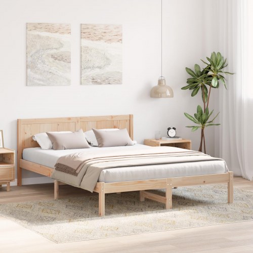Sengestel med hovedgavl 160 x 200 cm massivt fyrretræ - brun