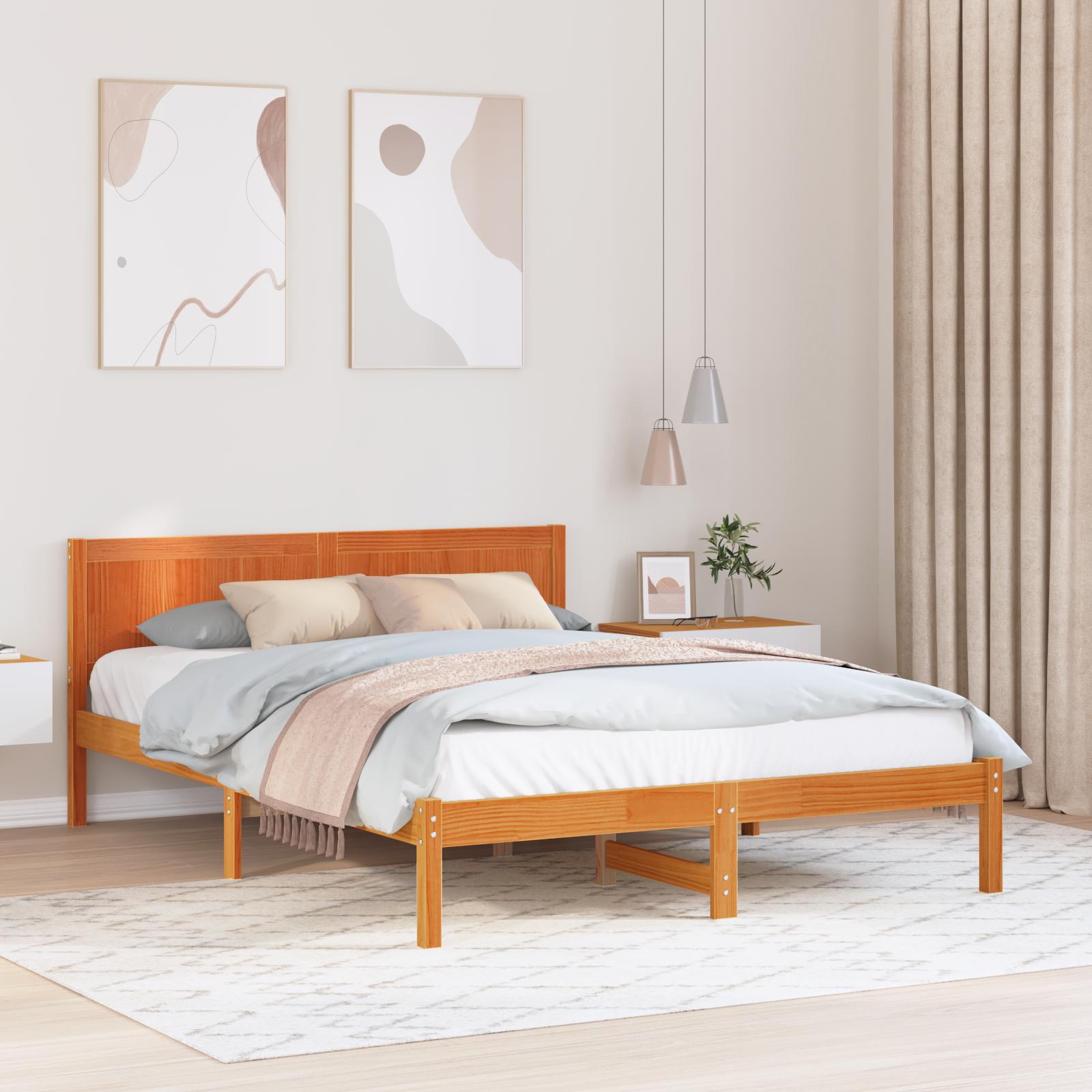 Sengestel Brun 160 x 200 cm Massivt fyrretræ