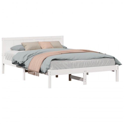 Sengestel med hovedgavl i massivt fyrretræ 150 x 200 cm - hvid