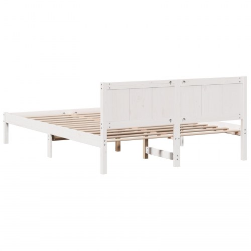 Sengestel med hovedgavl i massivt fyrretræ 150 x 200 cm - hvid