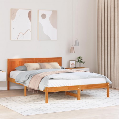 Sengestel med hovedgavl i massivt fyrretræ - brun, 150 x 200 cm