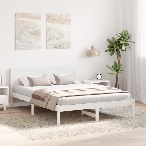 Sengestel med hovedgavl i massivt fyrretræ - hvid 140 x 200 cm