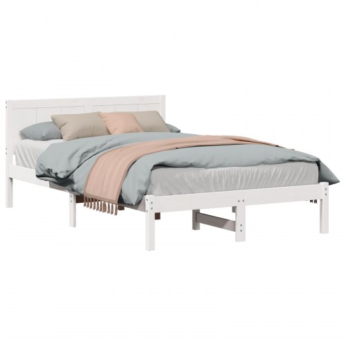 Sengestel med hovedgavl hvid 120 x 200 cm massivt fyrretræ