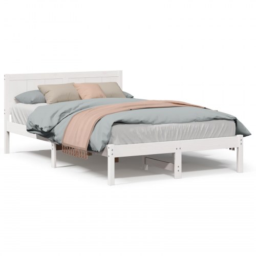 Sengestel med hovedgavl hvid 120 x 200 cm massivt fyrretræ