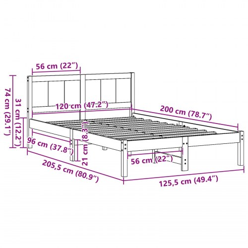 Sengestel med hovedgavl hvid 120 x 200 cm massivt fyrretræ