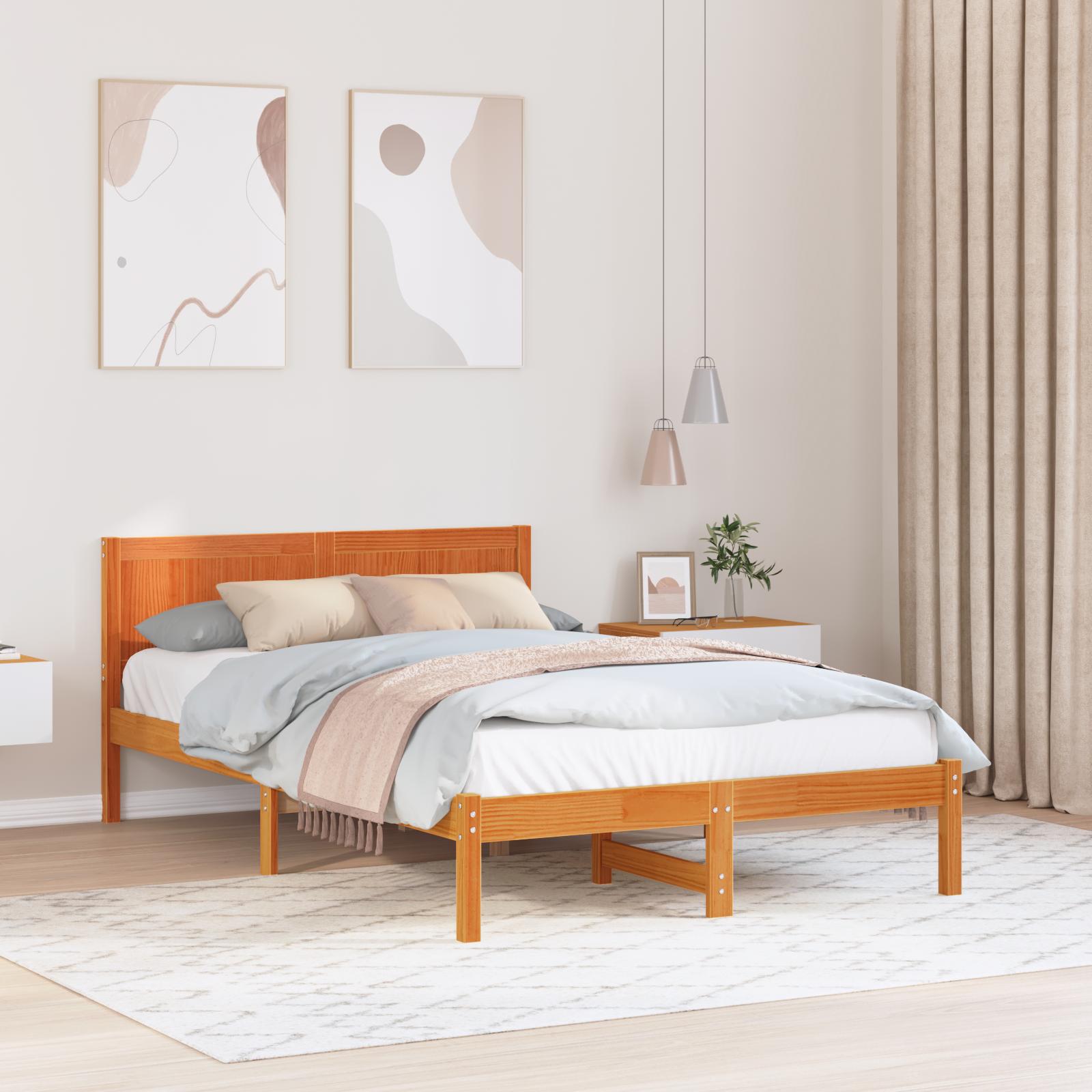 Sengestel Brun 140 x 190 cm Massivt fyrretræ