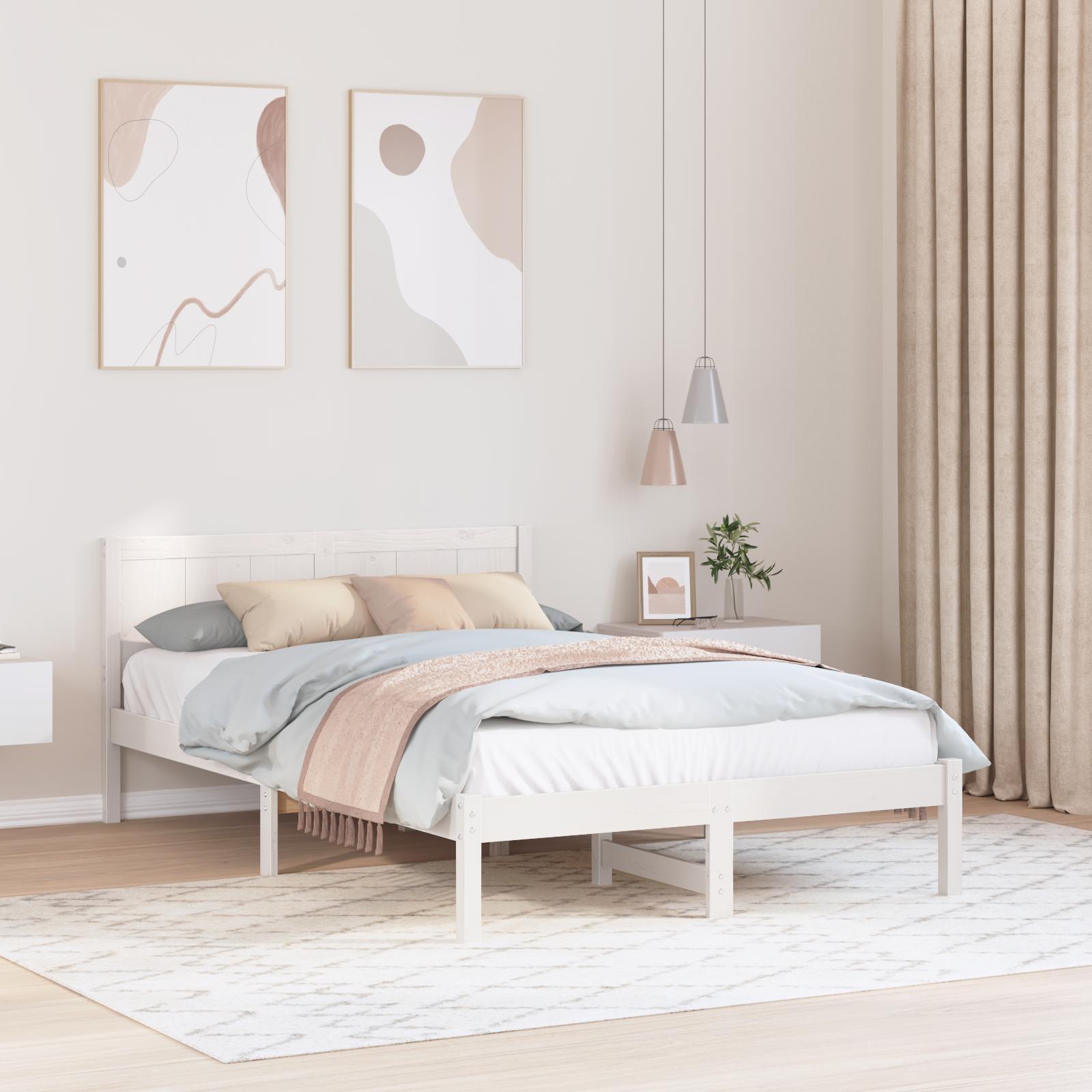 Sengestel i massivt fyrretræ - hvid 135 × 190 cm med hovedgavl