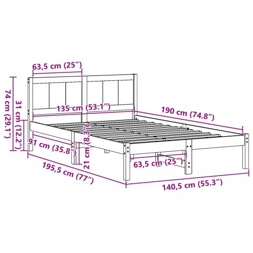 Sengestel hvid 135 x 190 cm i massivt fyrretræ