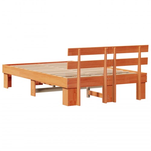 Sengestel med hovedgærde i massiv fyrretræ - voks brun 120 x 200 cm