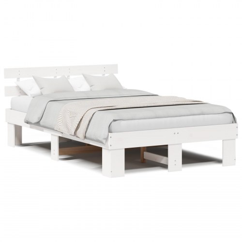Sengestel med hovedgærde - hvid 140 x 190 cm massiv fyrretræ