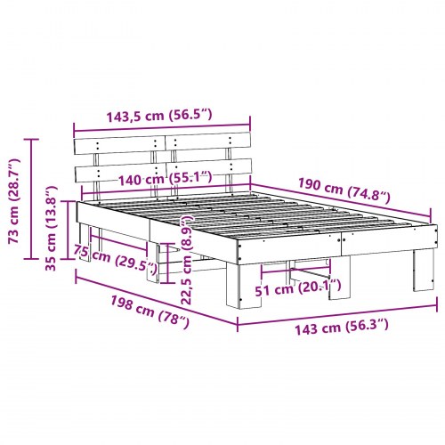 Sengestel med hovedgærde - hvid 140 x 190 cm massiv fyrretræ