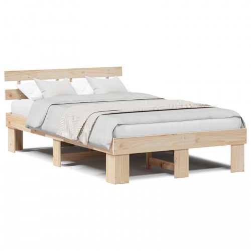 Sengestel med hovedgærde i massiv fyr - natur, 135 x 190 cm