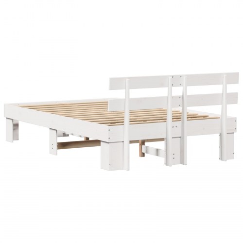 Sengestel med hovedgærde - hvid 120 x 190 cm massiv fyrretræ