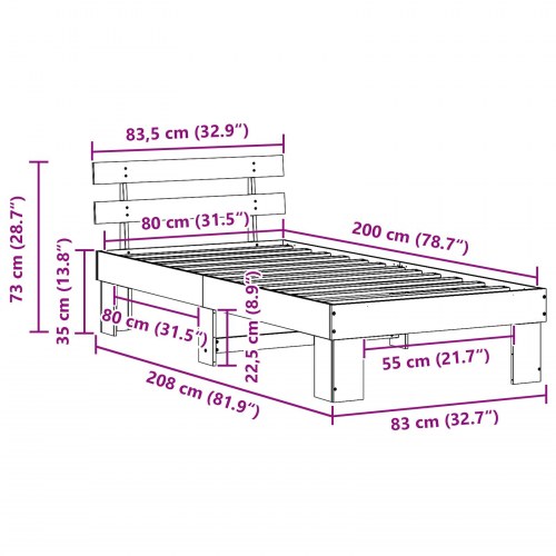 Sengestel 80 x 200 cm i massiv fyrretræ - naturfarvet