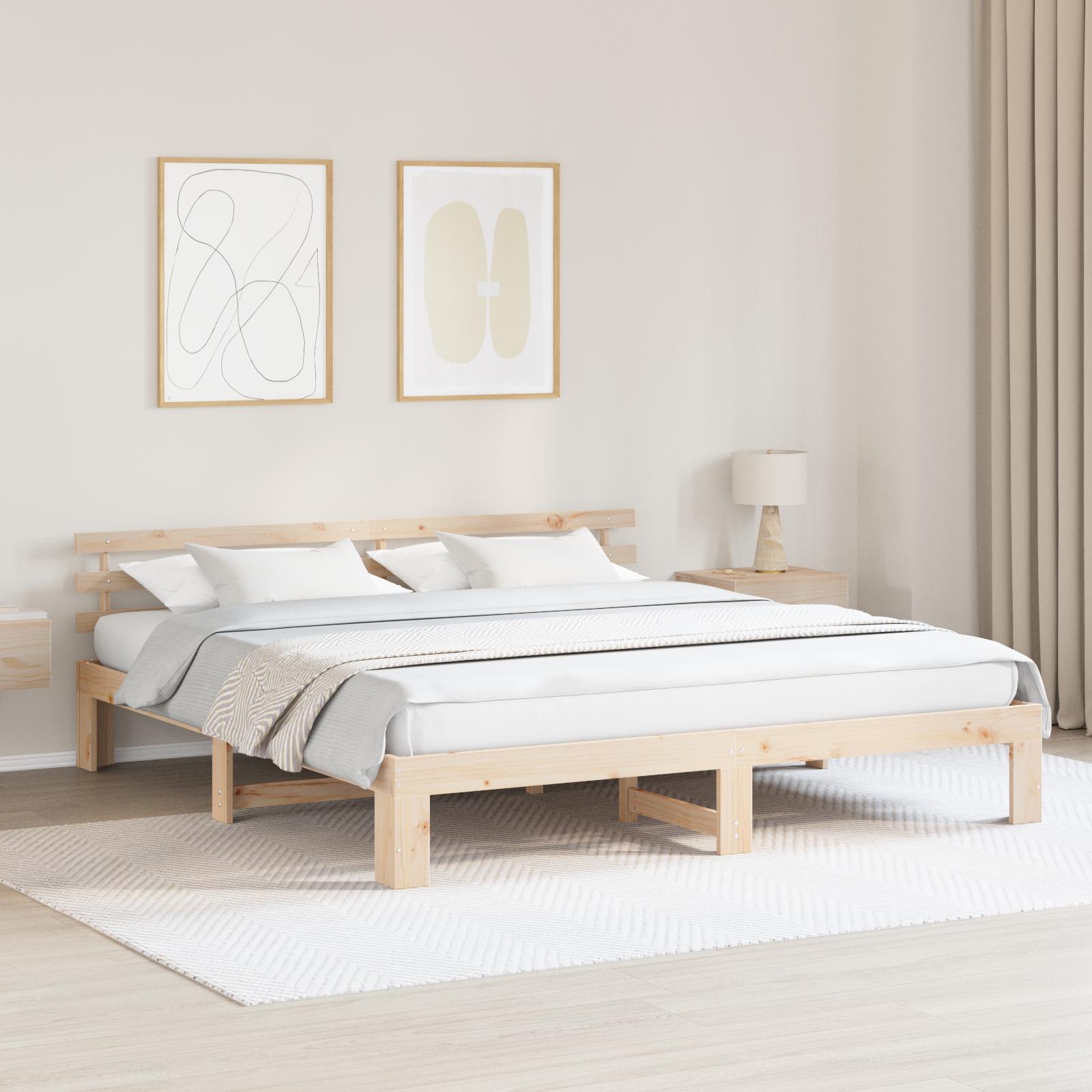 Sengestel med hovedgærde Brun 200 x 200 cm Massivt fyrretræ