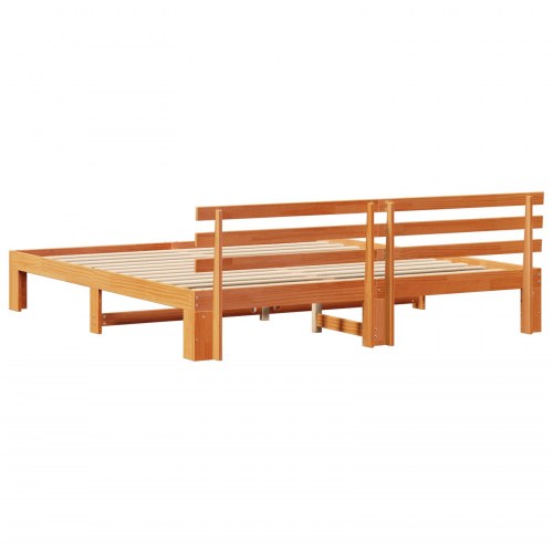 Sengestel med hovedgærde i massiv fyrretræ - voks brun 180 x 200 cm