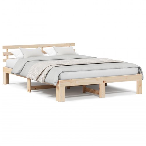 Sengestel med hovedgærde i massiv fyrretræ 150 x 200 cm - naturfarvet