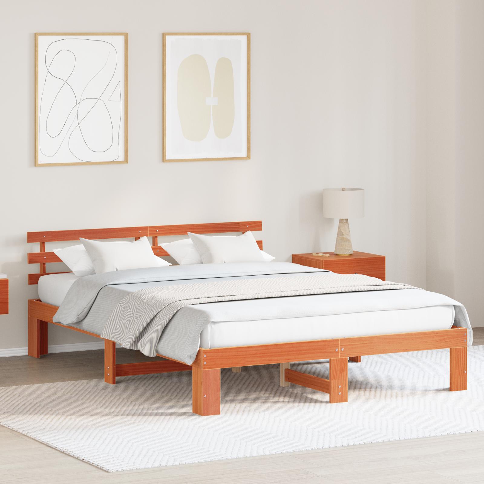 Sengestel med hovedgærde Brun 150 x 200 cm Massivt fyrretræ