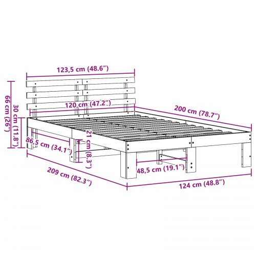 Sengestel i massiv fyrretræ 120 x 200 cm - naturfarvet