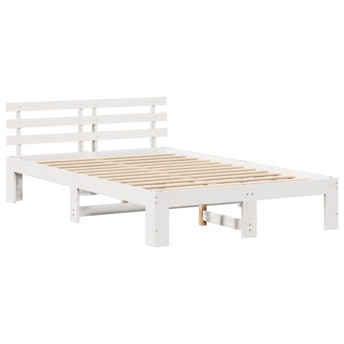Sengestel med hovedgærde - hvid 140 x 190 cm massiv fyrretræ