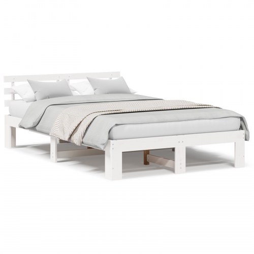 Sengestel med hovedgærde - hvid 140 x 190 cm massiv fyrretræ