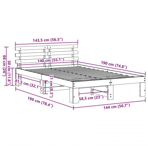 Sengestel med hovedgærde - hvid 140 x 190 cm massiv fyrretræ