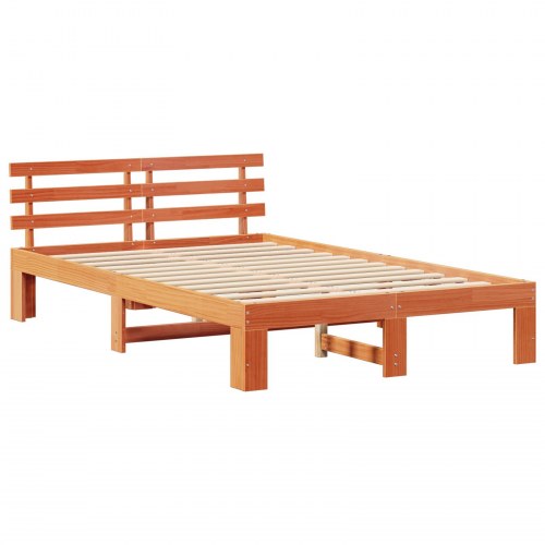 Sengestel med hovedgærde - voks brun 140 x 190 cm i massiv fyrretræ