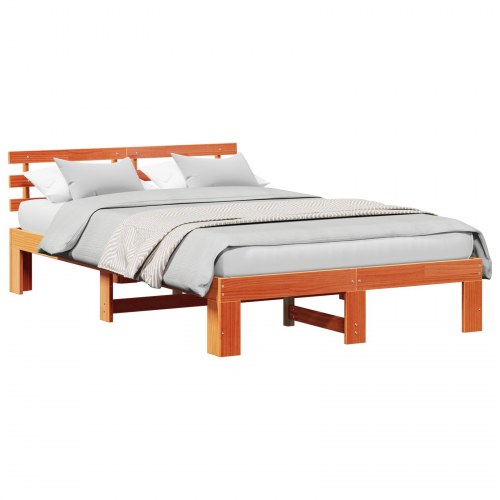 Sengestel med hovedgærde - voks brun 140 x 190 cm i massiv fyrretræ