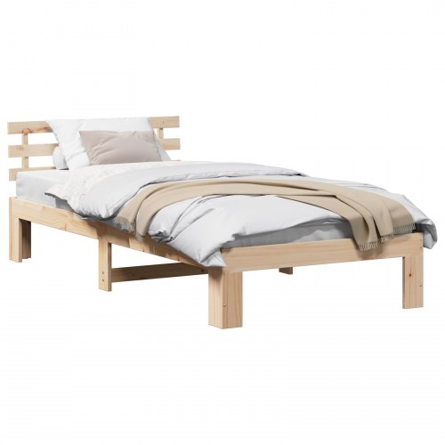 Sengestel med hovedgærde 90 x 200 cm - naturfarvet fyrretræ