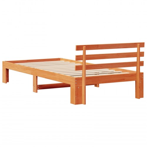 Sengestel med hovedgærde - voks brun 90 x 200 cm massiv fyrretræ