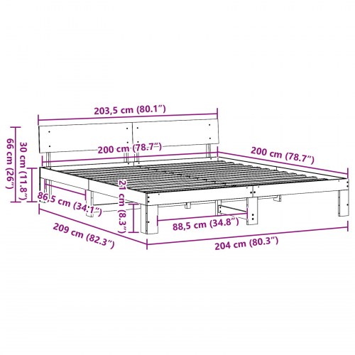 Sengestel i massiv fyrretræ 200 x 200 cm - naturfarvet