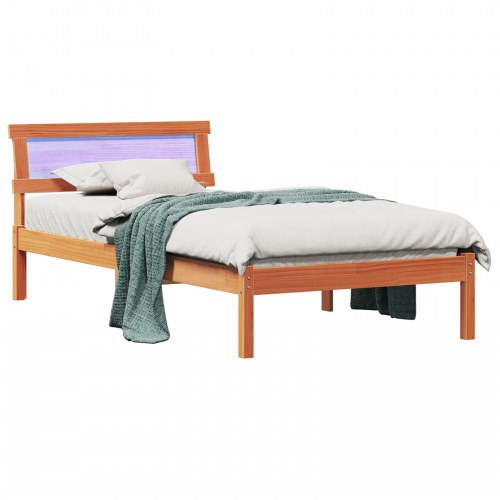 Sengestel med hovedgærde og USB - voksbrun 100 x 200 cm