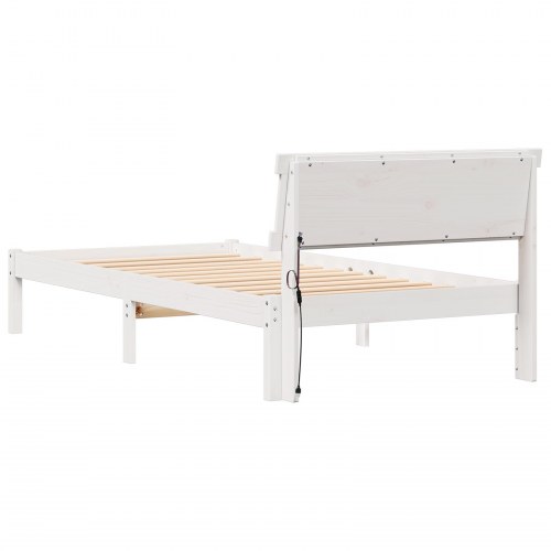 Sengestel med hovedgærde 90 x 200 cm i massiv fyrretræ - hvid