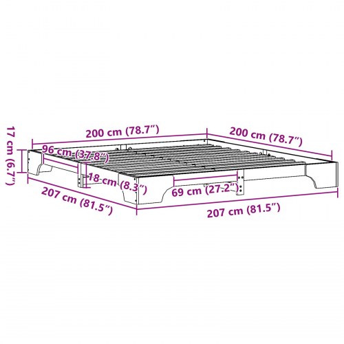 Sengestel i massiv fyrretræ 200 x 200 cm - naturfarvet