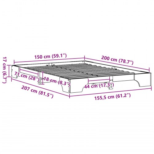 Sengestel voksbrun 150 x 200 cm i massiv fyrretræ