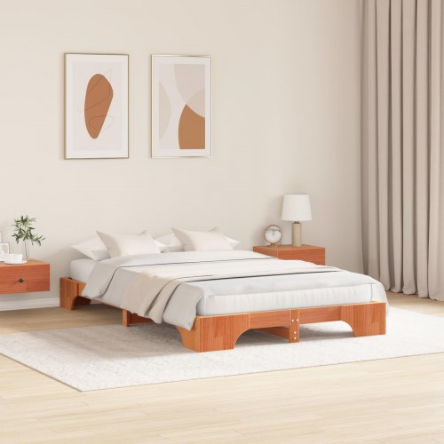 Sengestel i massiv fyrretræ 120 x 190 cm - voks brun