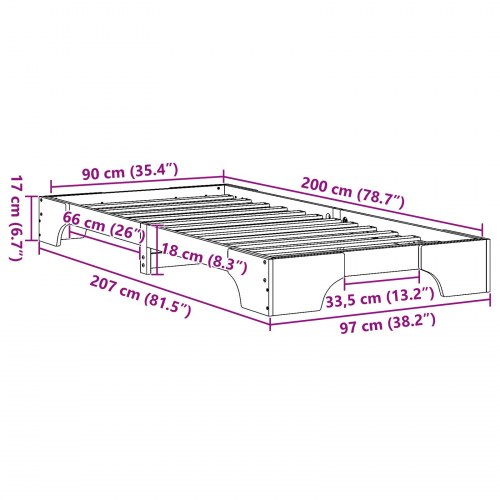 Sengestel voksbrun 90 x 200 cm i massiv fyrretræ