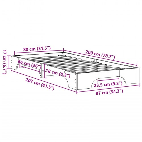 Sengestel i massivt fyrretræ 80 x 200 cm - voks brun