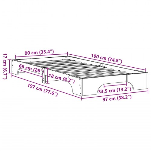 Sengestel 90 x 190 cm i massiv fyrretræ - naturfarvet