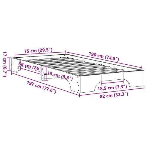 Sengestel voksbrun 75 x 190 cm i massiv fyrretræ