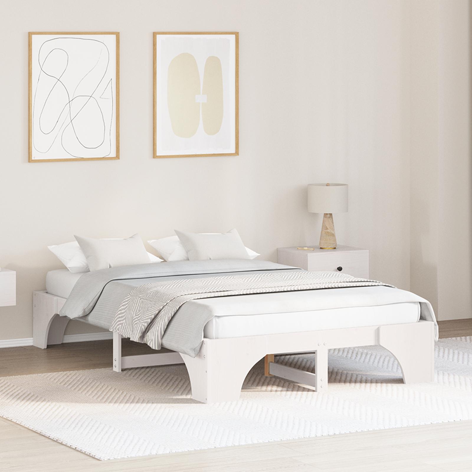 Senge Ramme Hvid Massivt træ 120 x 190 cm Senge Ramme