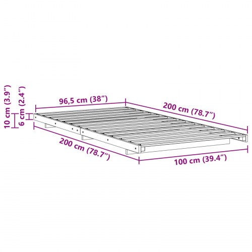 Gulv seng ramme Hvid 100 x 200 cm Massivt fyrretræ