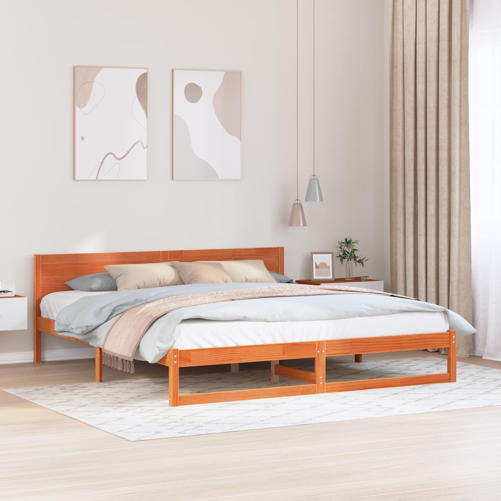 Sengestel med hovedgærde Brun 200 x 200 cm Massivt fyrretræ