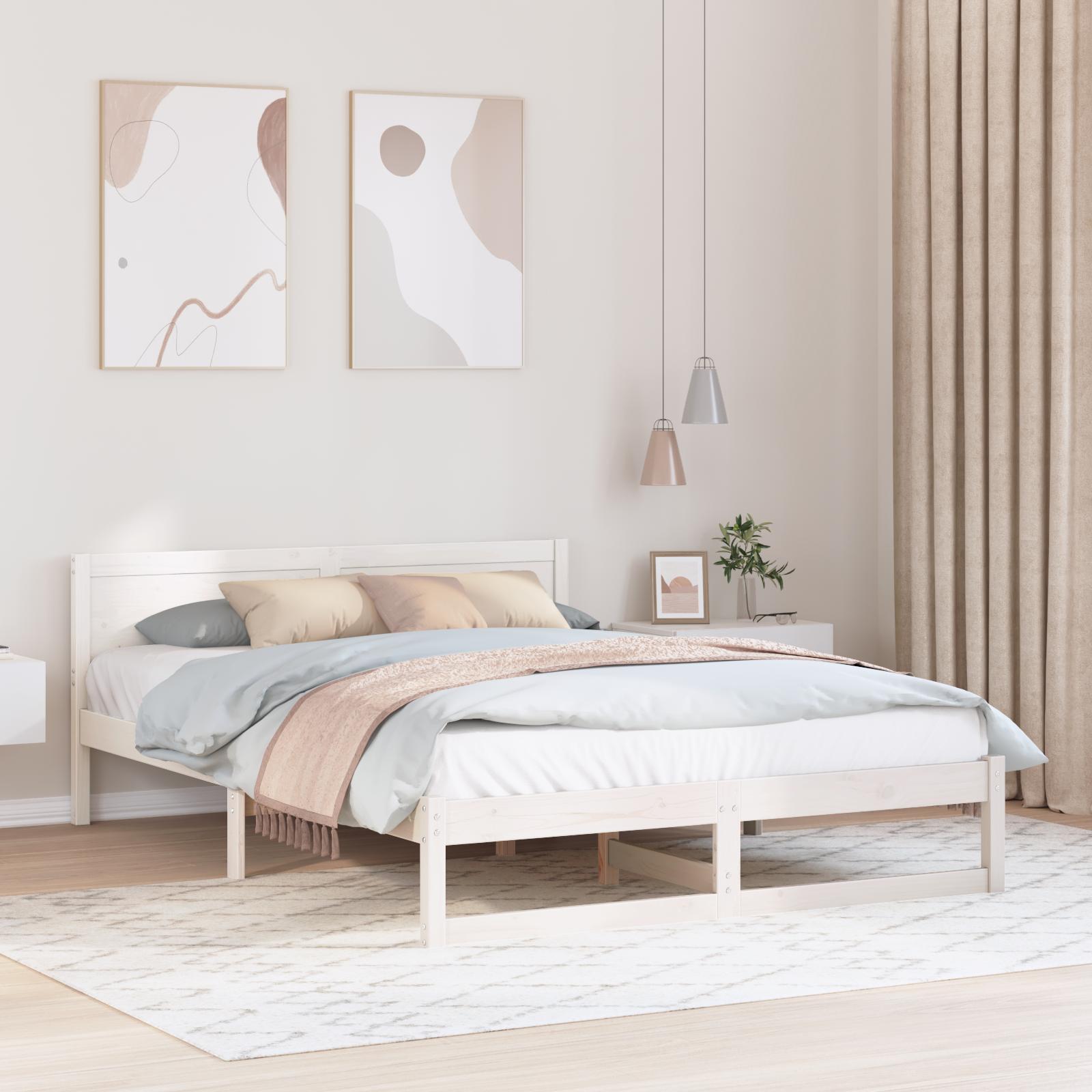 Sengestel med hovedgærde Hvid 160 x 200 cm Massivt fyrretræ