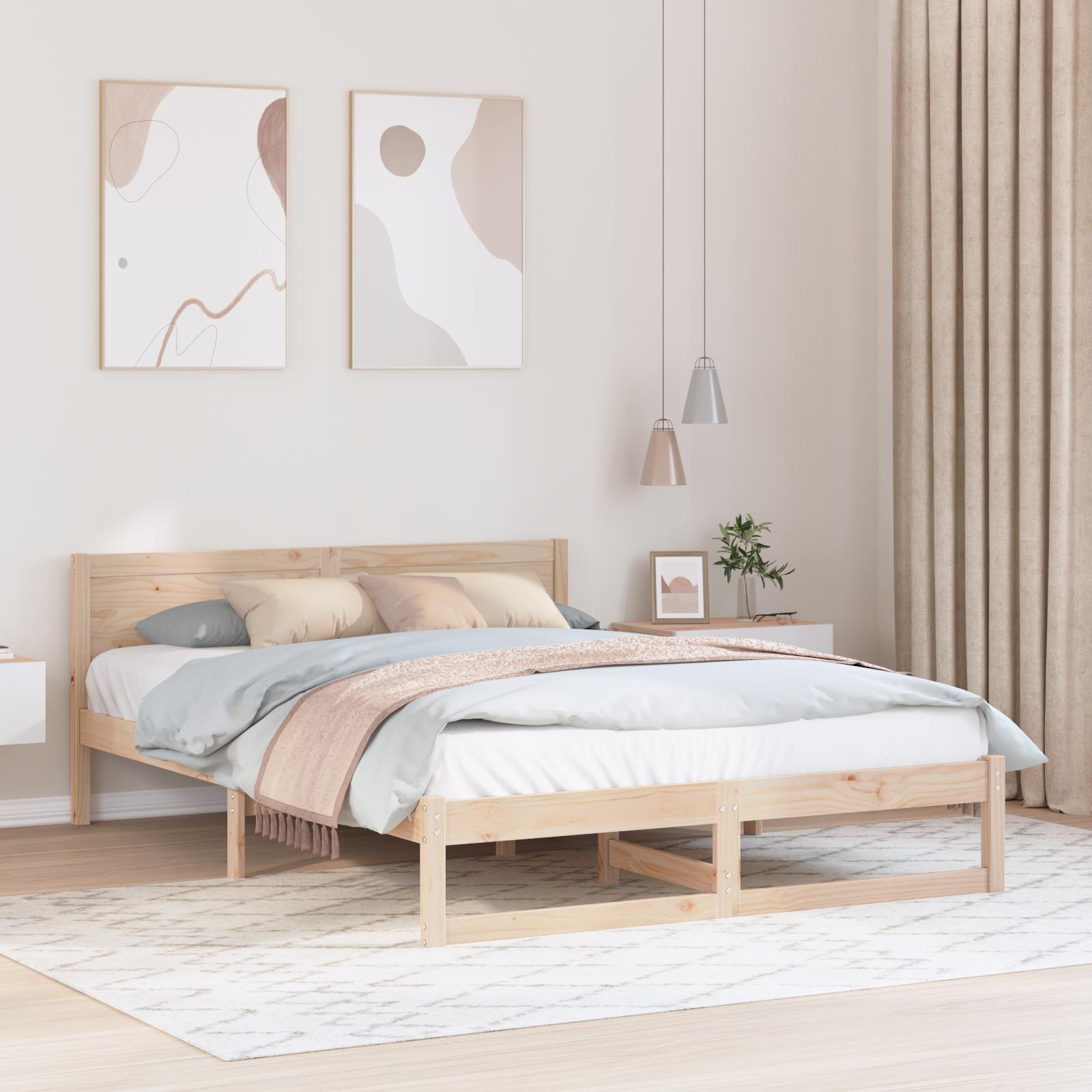 Sengestel med hovedgærde Brun 150 x 200 cm Massivt fyrretræ