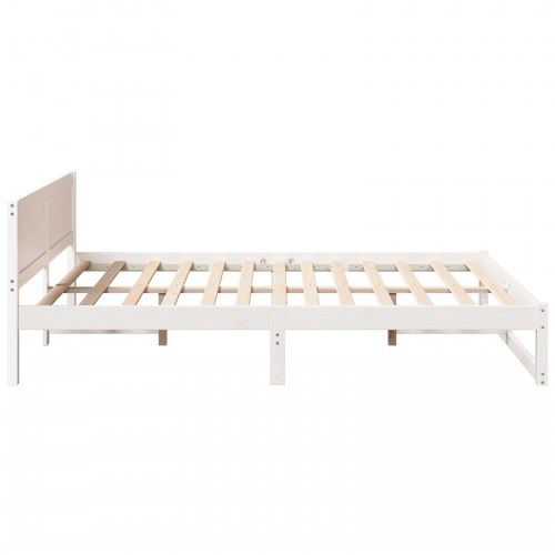 Sengestel med hovedgærde 140 x 200 cm i massiv fyrretræ - hvid