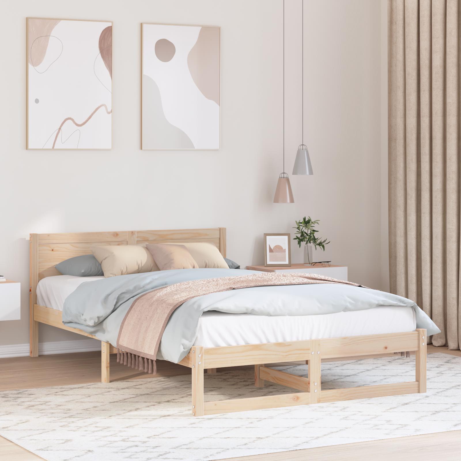 Sengestel med hovedgærde Brun 140 x 190 cm Massivt fyrretræ