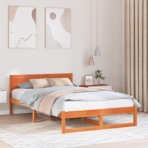 Sengestel med hovedgærde voks brun 140 x 190 cm massiv fyrretræ