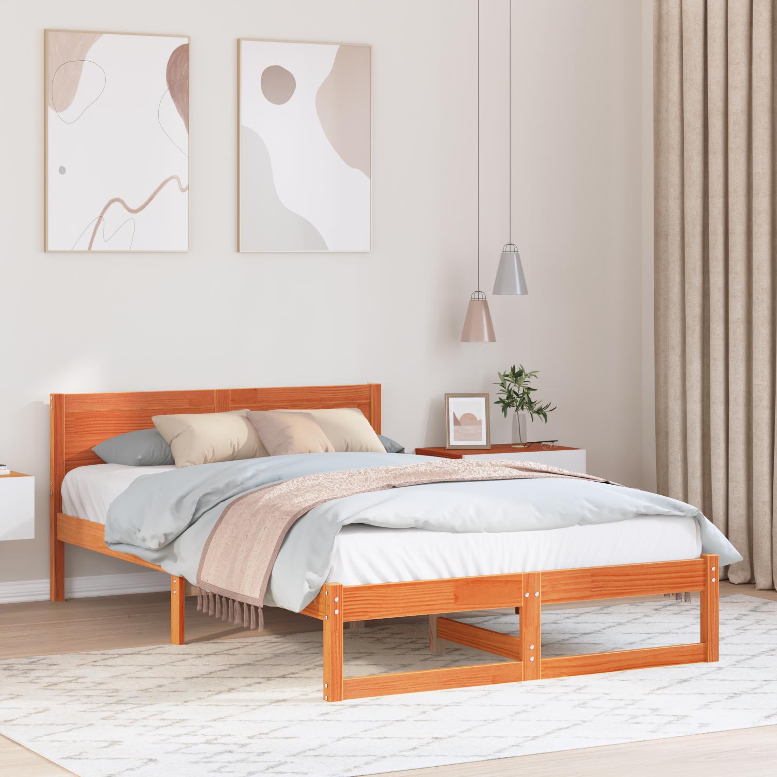 Sengestel med hovedgærde Brun 120 x 190 cm Massivt fyrretræ