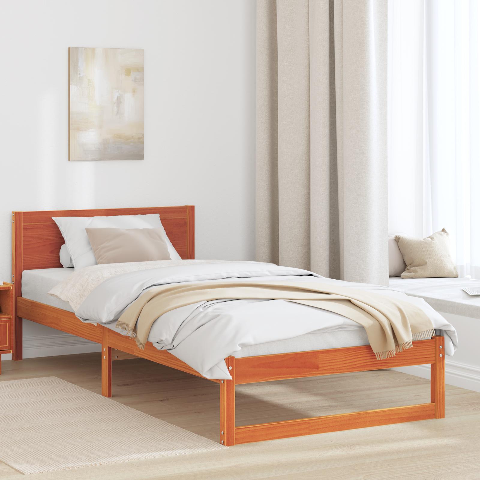 Sengestel med hovedgærde Brun 90 x 190 cm Massivt fyrretræ